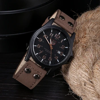 Sport Mannen Wathes Vintage Merk Luxe Waterdicht Datum Leather Strap Quartz Horloges Koffie Timer Klok