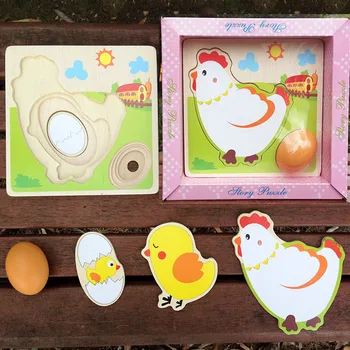 Kip opgroeien puzzel met houten ei voor kids gift