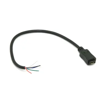 100 stks/partijen micro usb 2.0 5pin vrouwelijke socket extension om 6 Draden Open Opening Kabel voor DIY OEM Zwarte Kleur 20 cm