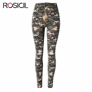 Fashion Camouflage Print Ripped Vrouw Jeans Vrouw Hoge Taille Jeans Vrouwelijke Stretchy Denim Potlood Broek Hoge Kwaliteit Jeans Vrouwelijke