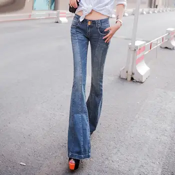 Super 2016 Vintage laagbouw Vrouwen Skinny Jeans brede been womens flare jeans femme stretch calsa denim jean push up
