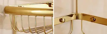 Luxe Gouden Gepolijst Massief Messing Hoek Mand 2 layer Antieke Plated Badkamer Plank Golden Afgewerkte Badkamer Accessoires GS