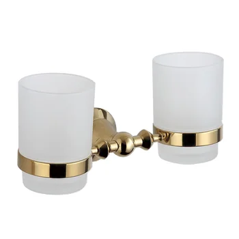 Tandenborstel Houders Luxe Mode Wandmontage Golden Dubbele Tumbler Houders Opknoping Decoratieve met Cup Glas voor Badkamer
