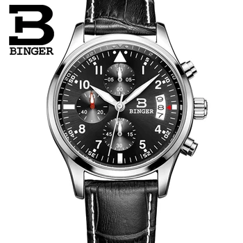 Binger horloges mannen Sport horloges Zwart staal Dual time Digitale Quartz Horloge waterdicht casual business japan movt horloge