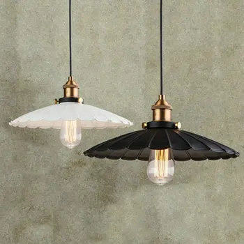 E27 Geschilderd Ijzeren Retro vintage hanglamp Wit/Zwarte kleur D25, 36,42 cm Platteland Antieke lamp Hanglamp de lotus vorm