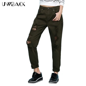 Uwback vrouw jeans 2017 nieuwe zomer ripped jeans voor vrouwen Legergroen Vriendje Gewassen Gaten Plus Size Denim Jeans Mujer TB1389