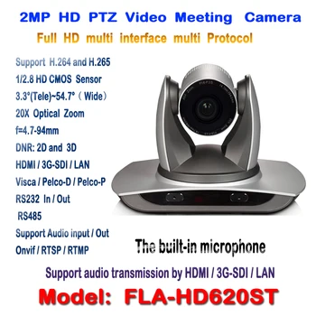 20X-SDI 2MP PTZ IP Streaming Conference Camera met Gelijktijdige HDMI en HD-SDI Uitgangen-Sliver Ondersteuning RTSP VISCA Pelco Onvif