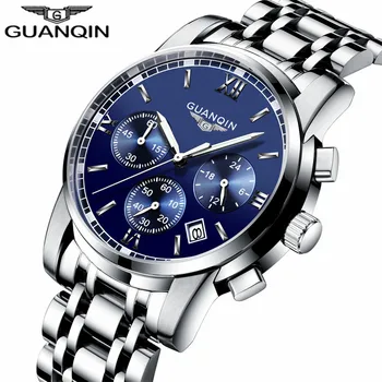 2016 Nieuwe Stijl mannen Horloge GUANQIN Merk Chronograaf Rvs Quartz Horloge Multifunctionele Waterpoof mannen Business Horloge