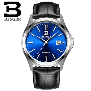 Blauw binger polshorloge relojes hombre 2017 merk zilver casual quartz horloges mode lederen genève mannen luxe horloge