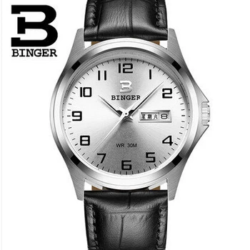 Origianl BINGER Man Lederen Zwitserland Horloges Saffierglas 3ATM Waterendig Heren Horloges Gouden Horloge