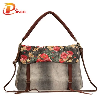 Nieuwe aankomen vintage vrouwen messenger bags bloem afdrukken canvas schoudertas womens handtassen