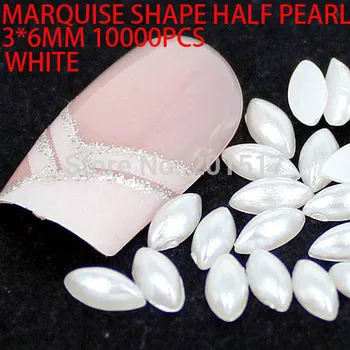 Gratis verzending imitatie parels marquise vorm plaksteen parels wit kleur geweldig voor nail mobiel laptop art decoratie