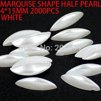 Gratis verzending imitatie parels marquise vorm plaksteen parels wit kleur geweldig voor nail mobiel laptop art decoratie
