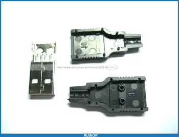 200 Stks Een M Solder 3 Stuk 4 Pin USB Mannelijke Connector Black Plasitc Cover