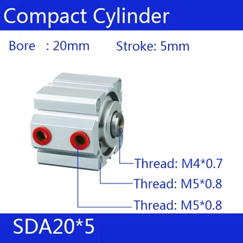 Gratis verzending 20mm Boring 5mm Slag Compact Air Cilinders SDA Serie 20X5 Dual Actie Air Pneumatische cilinder