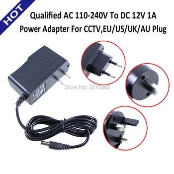 Gekwalificeerde ac 110-240 v naar dc 12 v 1a voeding adapter voor cctv, eu/us uk/au plug ip camera nvr dvr