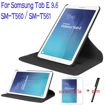Luxe Stand PU Leer 360 Graden Roterende Cover voor Samsung Galaxy Tab E 9.6 "t560 t561 tablet case + gratis screen protector + pen
