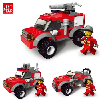 JIE-STAR Fire Sprinkler Voertuig 3 Soorten Vervormingen City Fire Rescue Truck Bouwsteen Speelgoed voor Kinderen DIY Blok Speelgoed 22025