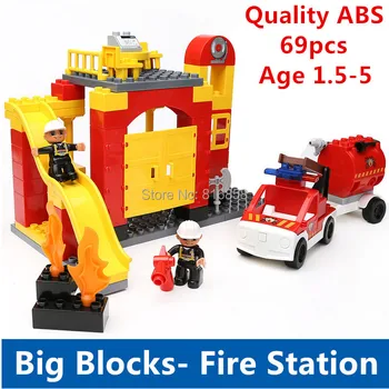 69 stks fire station ingesteld grote bouwstenen scène set kwaliteit abs grote blokken jongens speelgoed compatibel gratis verzending