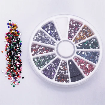 2.0mm 12 Kleuren Glitter Tips Rhinestones Gems Platte Edelstenen Nail Art Stickers Beauty DIY Decoraties Wiel 5W1A 7GTX