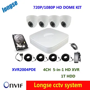 4CH cctv-systeem Real time Surveillance 5-in-1 input XVR KIT 4 STKS indoor 1.0 M/2.0MP dome IR Camera systeem 1 TB HDD, BNC kabel