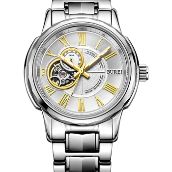BUREI 2016 Luxe Merk Mannen Automatische Horloge Heren Volledige Staal Sapphire Spiegel Analoge 5ATM Horloge Mannen Klok Reloje Hombre