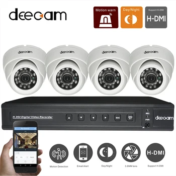 DEECAM 4CH Cctv-systeem 480TVL DVR 4 STKS IR indoor CCTV Dome Camera Home Security System Video Surveillance Kits