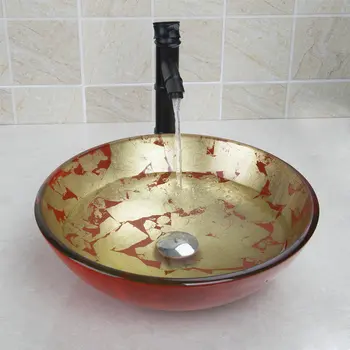 Badkamer gehard glas wastafel wastafel set met olie gewreven brons afwerking kraan kranen, badkamer water drain 42638255-1