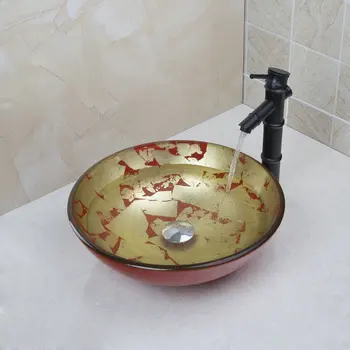Badkamer gehard glas wastafel wastafel set met olie gewreven brons afwerking kraan kranen, badkamer water drain 42638255-1