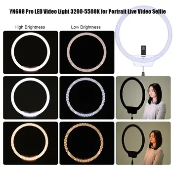Yongnuo yn608 3200 k ~ 5500 k bi-color temperatuur draadloze afstandsbediening led ring video licht verstelbare helderheid cri> 95 met afstandsbediening