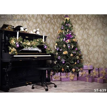 Horizontale vinyl print Kerst kamer met piano fotografieachtergrond voor fotostudio portret achtergronden ST-639
