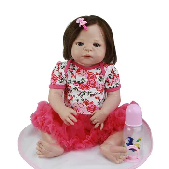 Blauwe Ogen Reborn Babies 23 Inch Realistische Meisje Poppen Met geworteld Menselijk Haar Volledige Siliconen VInyl Pop Kids Verjaardag Xmas Gift
