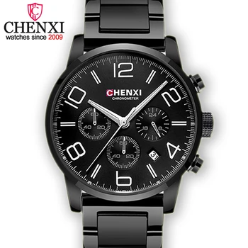Chenxi chronograaf casual horloge mannen luxe merk quartz militaire outdoor sport horloges golden black staal strap mannen horloge