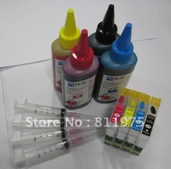 132 t1321-t1324 navulbare inkt cartridge voor epson stylus n11 nx125 + 4 kleuren inkt per fles 100ml
