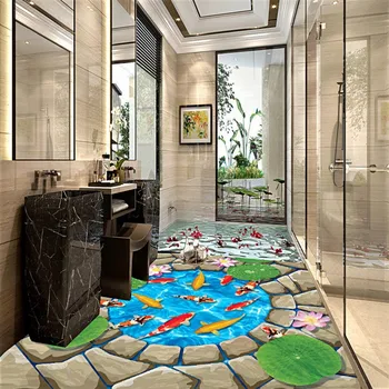 Gratis verzending meidoorn karper steen 3d floor schilderen dragen antislip waterdichte badkamer woonkamer studie lobby vloeren mural