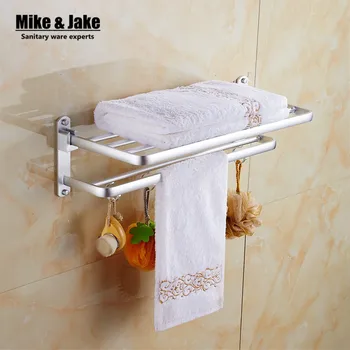 Badkamer hardware ruimte aluminium floded dubbele handdoekenrek plank Badkamer Accessoires Dubbele handdoek houder
