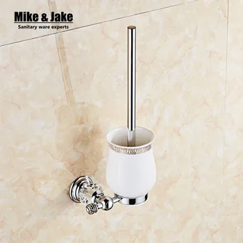 Luxe chrome crystal toiletborstelhouder met Keramische cup/huishoudelijke producten bad borstel decoratie badkamer accessoires