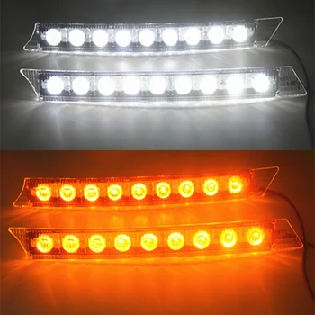 Gratis verzending 2x Auto 9LED Wit Dagrijverlichting DRL Amber Richtingaanwijzer Lamp 12 V Turn Lights