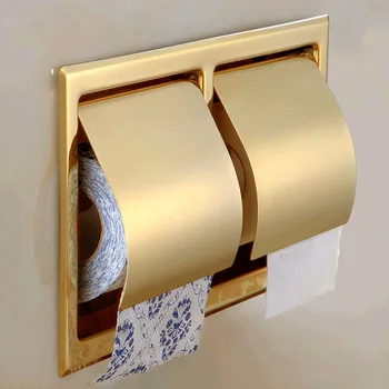 Luxe Golden Wall Mount Dubbele Badkamer Papier Tissure Houder met Cover