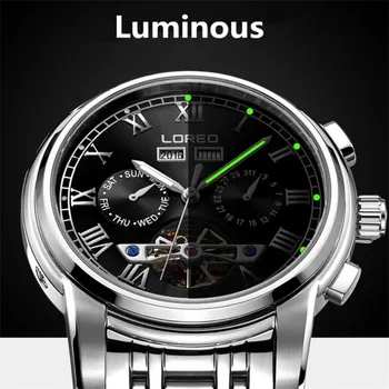 LOREO Horloges Mannen Luxe Lichtgevende Ontwerp Militaire Waterdichte Sport Mechanische Horloges Mannen Volledige Staal Zakelijke Horloge J91