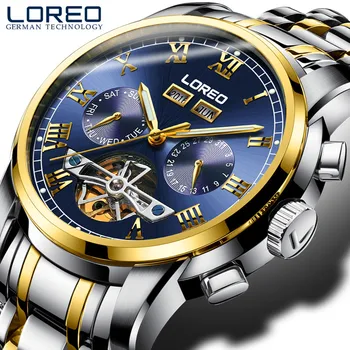 LOREO Horloges Mannen Luxe Lichtgevende Ontwerp Militaire Waterdichte Sport Mechanische Horloges Mannen Volledige Staal Zakelijke Horloge J91