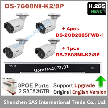 Hikvision ds-7608ni-k2/8 p ingebed plug & play nvr + 4 stks hikvision 8mp h.265 ip camera ds-2cd2085fwd-i cctv security camera poe