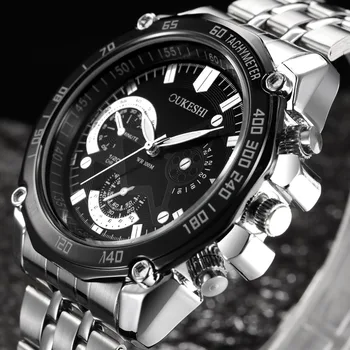 OUKESHI Nieuwe Luxe Mannen Horloges Rvs Waterdichte Lichtgevende Horloge Man Sport Business Pols Men'S Quartz Horloge Analoge 2017