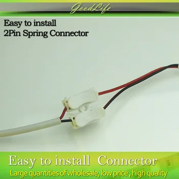 100 stks/partij diy 2pin lente connector voor 5050/3528/5630 enkele kleur led strip, draad aansluiten gemakkelijk installeren hoeft solderen