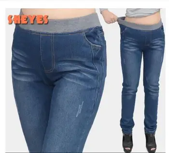 Herfst nieuwe Vrouwen hoge taille elastische skinny potlood dunne broek extra plus size lange broek vrouwelijke denim rechte jeans 2XL-4XL