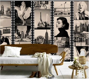Custom vintage behang, zwart-wit film ster hepburn monroe muurschildering voor de woonkamer slaapkamer tv achtergrond muur behang