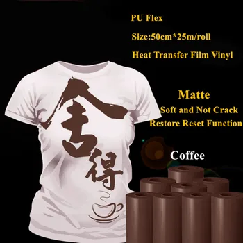 PU Flex warmteoverdracht vinyl voor kleding Koffie kleur matte thermel pers film voor tshirt warmteoverdracht film 50 cm * 25 m/roll