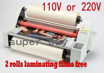 110 V Hot roll laminator machine met 4 rubberen rollen 350mm, Verzenden 2 stks lamineren film rolls als gift