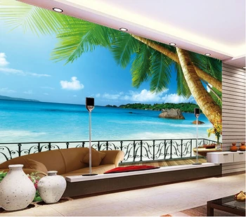 Custom de landscape muurschildering, kokospalm de egeïsche zee strand muurschildering voor de zitkamer slaapkamer tv muur waterdicht behang