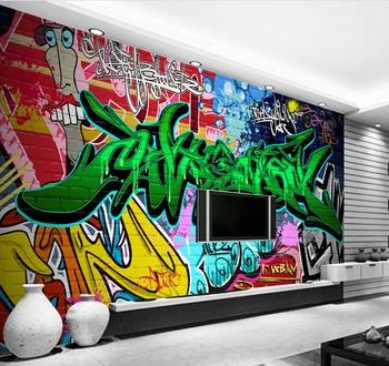 Custom de papel de parede 3 d, kleurrijke graffiti muurschilderingen voor de bar voor ktv achtergrond muur waterdicht behang